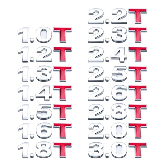 Car Displacement sticker Metal 1.0 1.2 1.5 1.6 1.8 2.0 2.5 2.8 3.0 T volume logo Car rear Trunk Emblem badge Vehicle Stickers 1