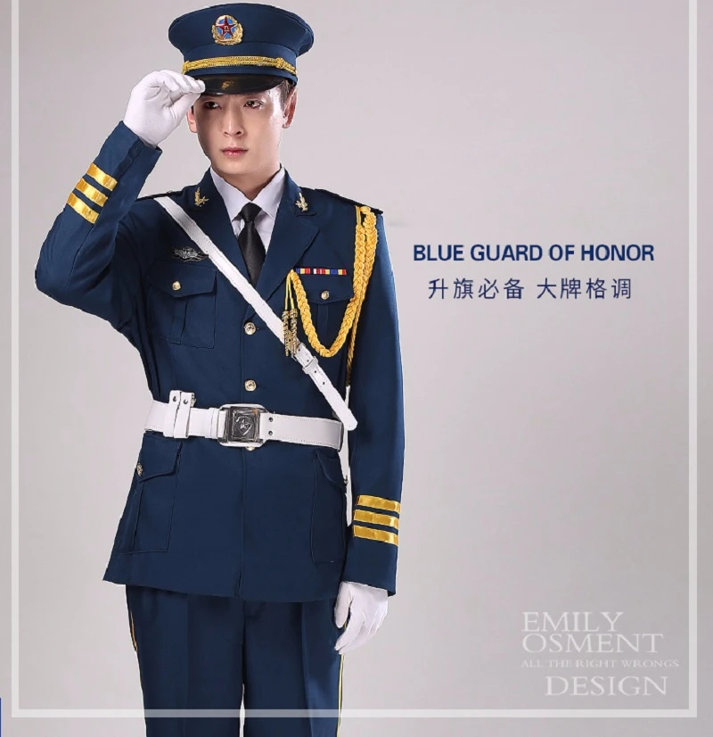 

Unisex Blue China guard hornist art costumes Flag raising ceremony suits Military Uniform-Guard Suit Army drummer clothing PLA