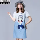 Save 4.92 on Summer Kawaii Dresses New Large Size Women Kawaii Dress For Fat Cotton Denim Cloth Color Gradient Dress Plus Size Women Clothing