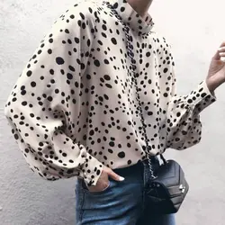 2019 Новый Офисная Женская блузка фонарь с длинным рукавом рубашки Элегантный o-образным вырезом повседневная женская одежда Леопардовый