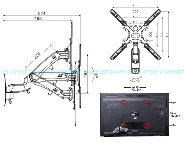 NB F500 воздушный пресс газовая пружина двойной длинный arm50-6" 14-23 кг полный движения монитор Настенный кронштейн жк плазменный ТВ крепление ЖК-держатель Поддержка