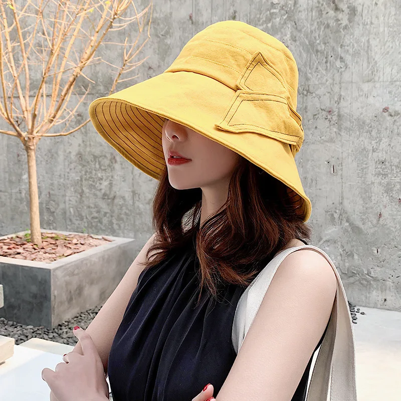 

New Spring/summer Cotton Solid Bucket Hats Bow Lovely Fisherman Hat Japanese Beach Visor Hat Panama Cap Fedoras