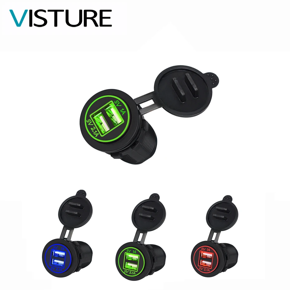 Waterproof Car Charger Dual USB Universal Adapter Dust Proof 5V 2.1A/1A
