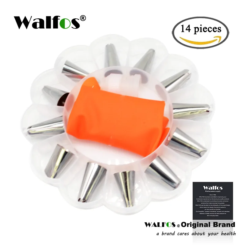 WALFOS 14Pcs/Set Russian Icing Piping Tips Silicone Icing Piping Cream Pastry Bag Stainless Steel Nozzle Set DIY Cake Decorating - Цвет: Оранжевый