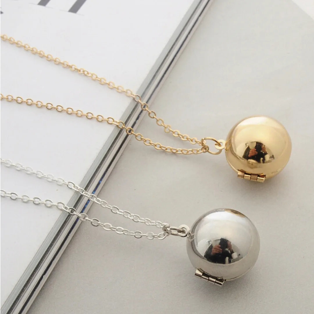 Charm Vintage lady Secret Message Ball Locket Silver Gold Pendant Necklace Jewelry Make A Love Confession Sweater Necklace Gift