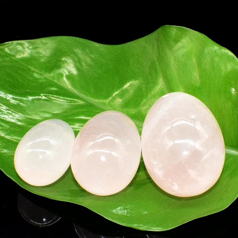 Drilled Jade Eggs 3 pcs Natural Rose Quartz Yoni Egg for Ladies Kegel Exercise Pelvic Muscle