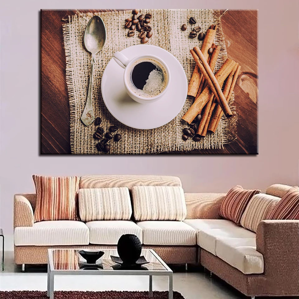 

Canvas Wall Art HD Prints Pictures Framework 1 Piece Coffee Beans Paintings Coffee Cup Posters Kitchen & Restaurant Home Decor