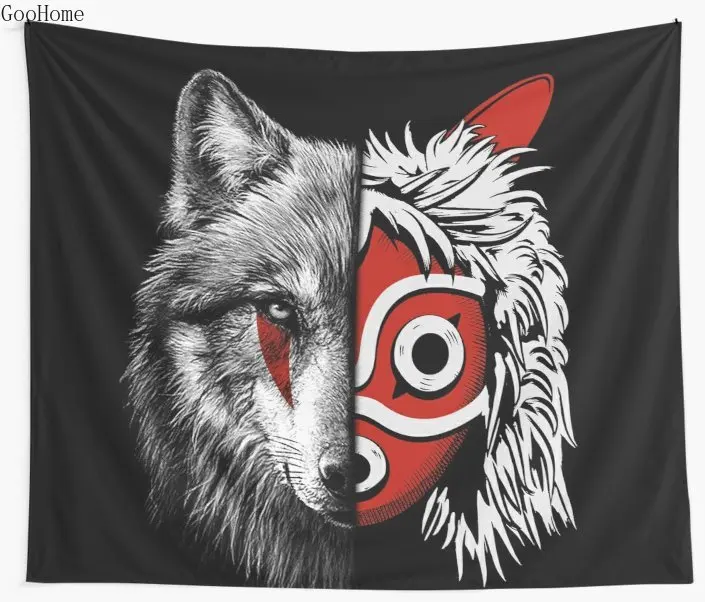 

Wolf white and Princess mask Wall Tapestry Cover Beach Towel Throw Blanket Picnic Yoga Mat Home Decoration