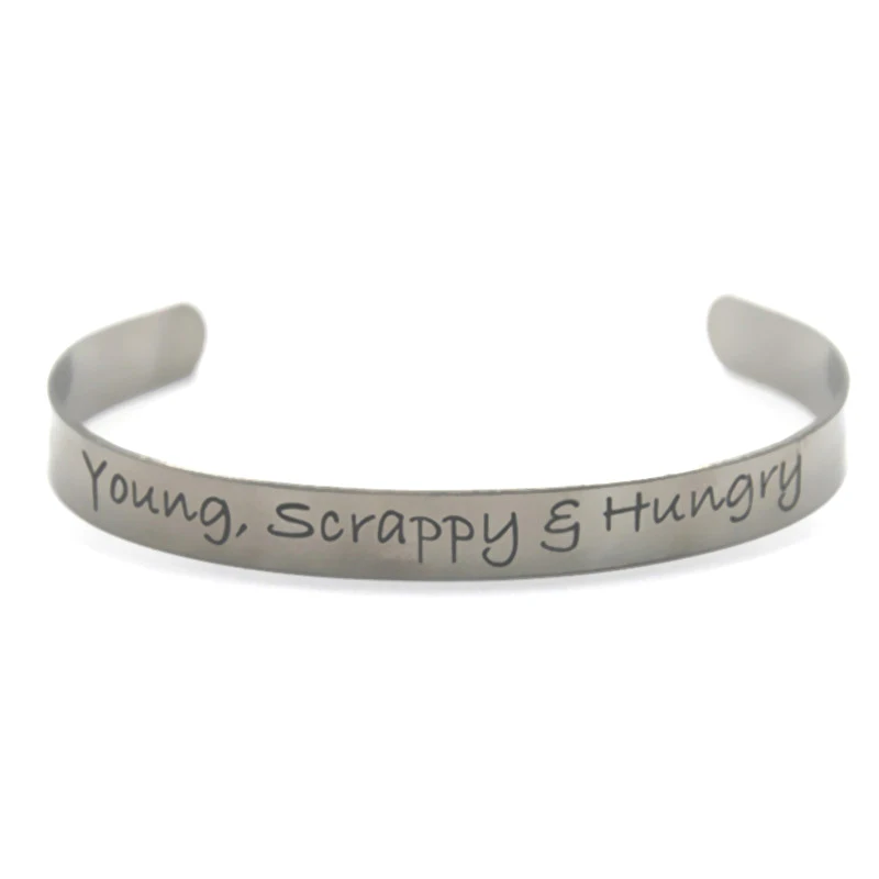 

Hamilton Young,scrappy hungry stainless steel bangles bracelets adjustable silver tone cuff