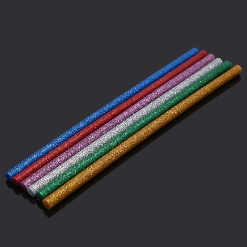 

Durable 6pcs Hot Melt Glue Stick Mixed Color Glitter 7mm For DIY Craft Toys Repair Tools