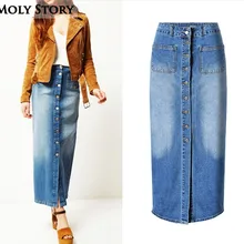 Джинсовая юбка размера плюс в стиле ретро, прямые длинные джинсовые юбки с высокой талией, Jupe Femme