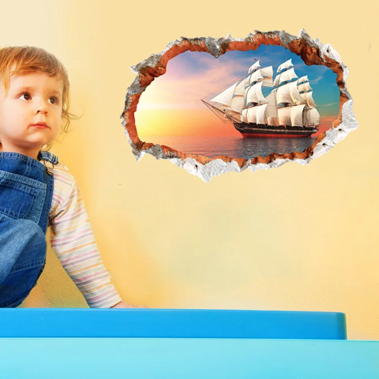 3 Styles 3022 Removable 3D Broken Wall Scenery Wall Sticker home Decor