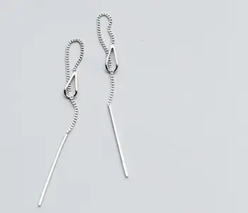 

very THIN &SMALL Authentic Real 100% 925 Sterling Silver fine Jewelry GEOMETRIC dangle Threader Earrings long gtle2320