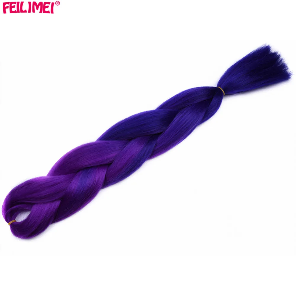Feilimei Ombre Jumbo плетение волос для наращивания синтетическое японское волокно 24 дюйма 100 г/шт. серый/фиолетовый/синий/красный крючком косы волос - Цвет: Омбре