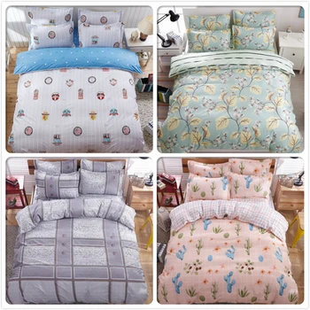 

Plant Stripe Plaid 3/4 pcs Bedding Sets 1.5m 1.8m 2m 2.2m Flat Sheet Duvet Cover Pillowcase Bedclothes King Queen Size Bedlinens