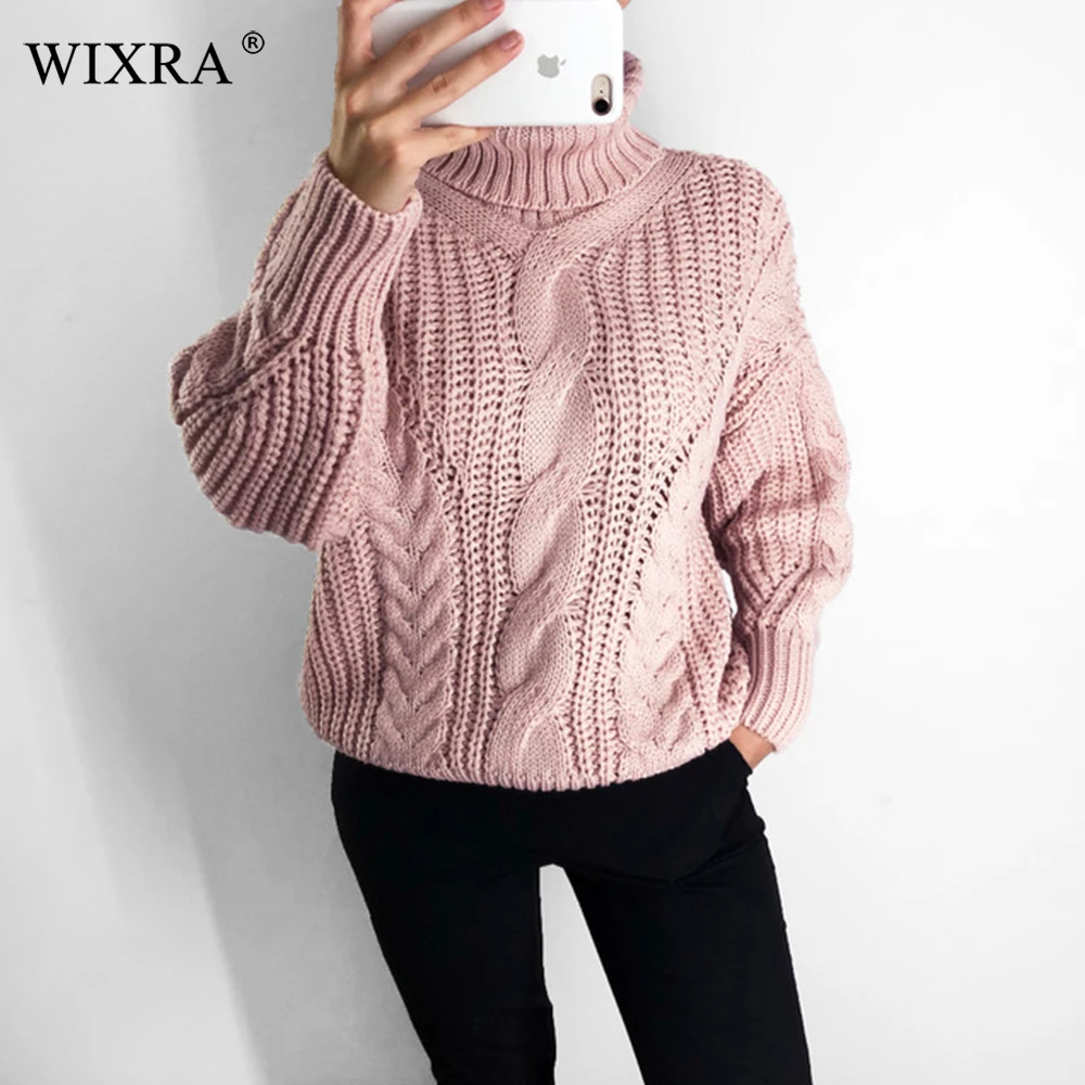 Wixra, Осень-зима, модная женская одежда, водолазка, повседневная, свободная, для девушек, вязанные джемперы, пуловеры, популярная женская одежда