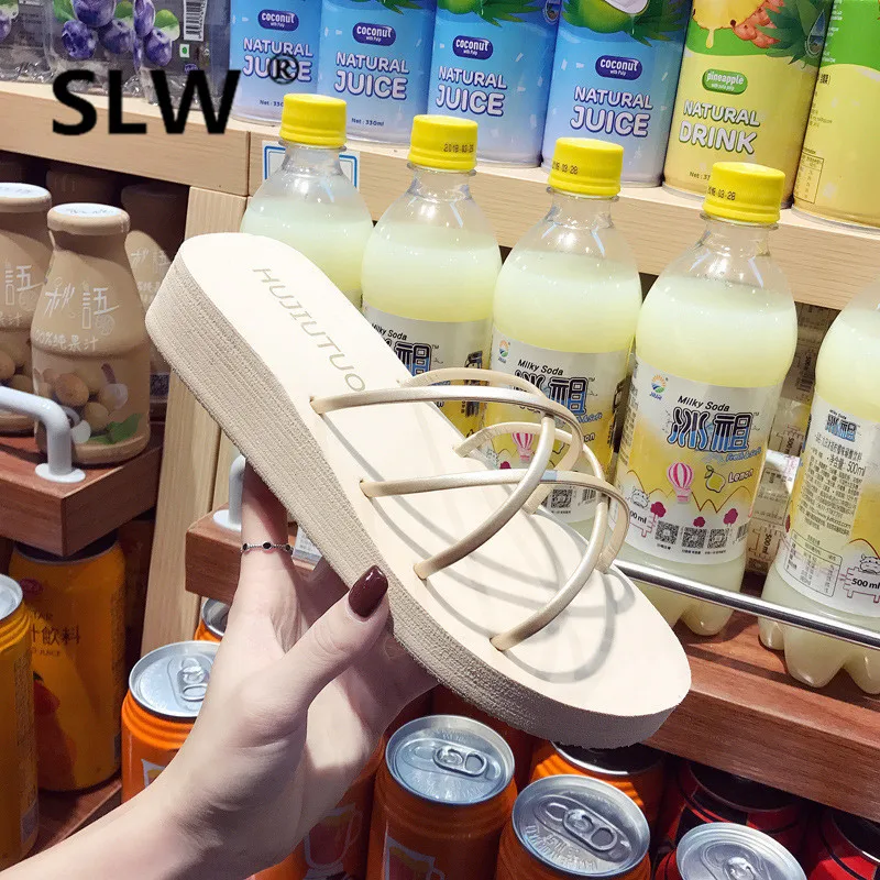 

Wedges Slides slipper platform women Stretch Fabric Med beach flip flops Fashion Beach High wedge sandals heels woman modis
