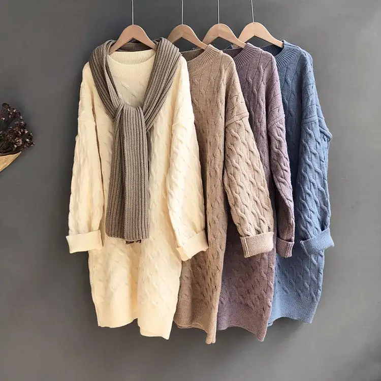 

Winter Twist Texture Solid Color Pullovers Long Round Neck Turtleneck Knit Sweater Maternity Sweaterdresses Pregnancy Skirt