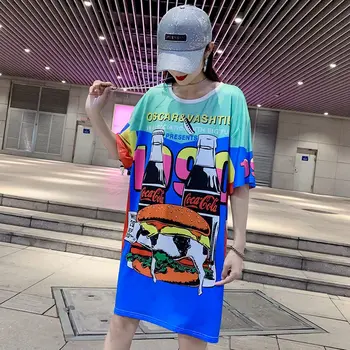 

Maternity wear 2019 summer cartoon print short-sleeved loose personality in the long section T-shirt Korean fashion pregnancy sk