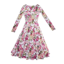 

Sisjuly 2017 Autumn O Neck Collar Female Party Dress Pink Vintage Green Dresses 1950s 60s Full Sleeve Floral Print Retro Dresses