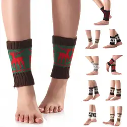 1 пара модные женские туфли зимние теплые гетры трикотажные носки горячая Рождественский олень лоскутное загрузки носки гетры