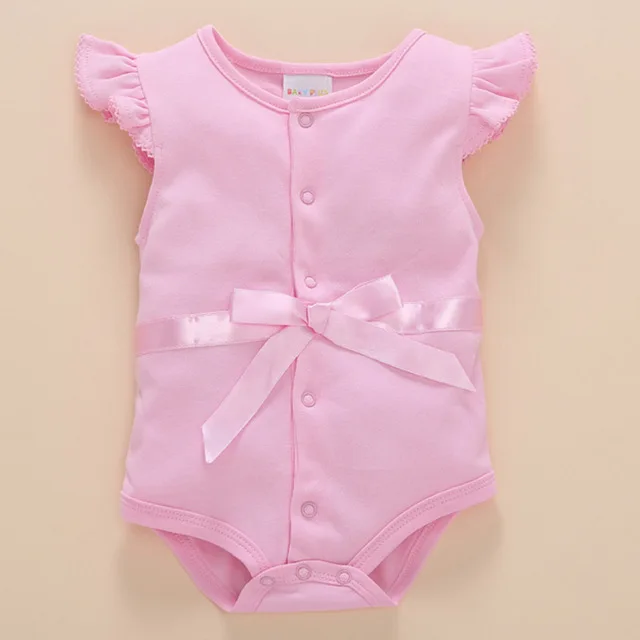 Одежда для маленьких девочек на первый день рождения, для девочек 0, 3, 6, 9, 12 месяцев, костюмы для новорожденных, летние кружевные костюмы без рукавов с оборками и бантом - Цвет: 5