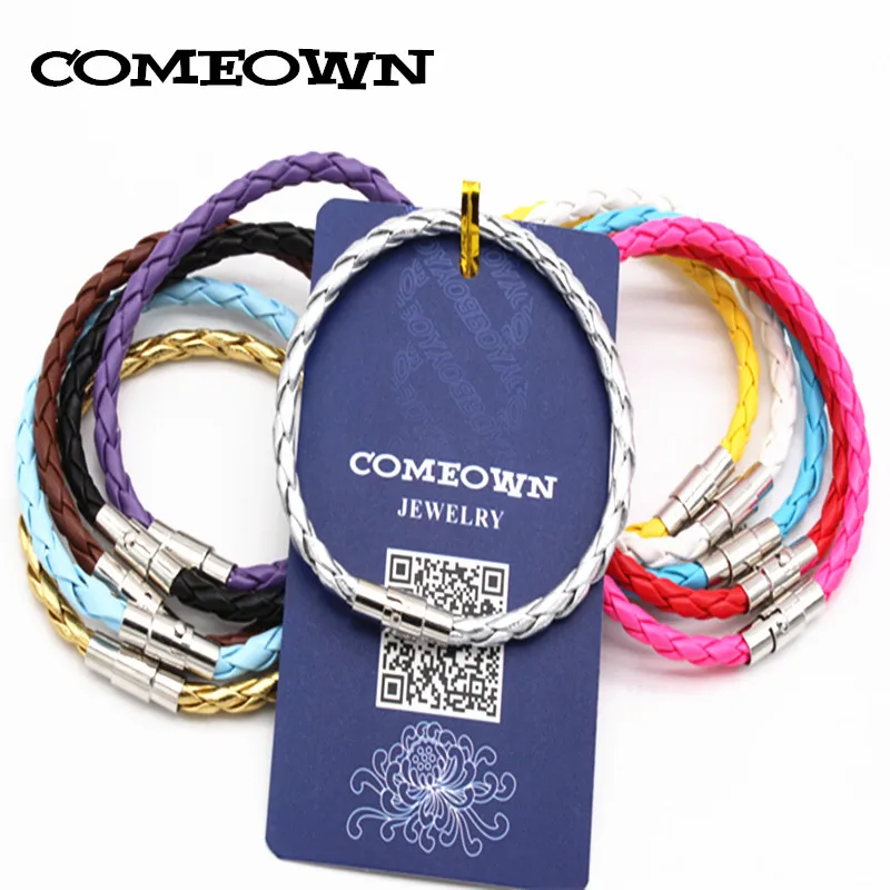 COMEOWN, новинка, 10 шт, кожзам, плетеный браслет, шнур с магнитной застежкой, 4 мм, 16-25 см, смешанные цвета, сделай сам, мужские ювелирные браслеты