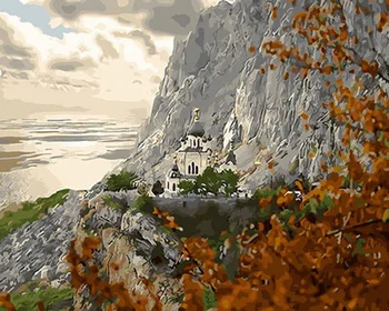

Unframe diy picture oil paintings by numbers paint by number for home decor canvas painting 5065cm church in mountain
