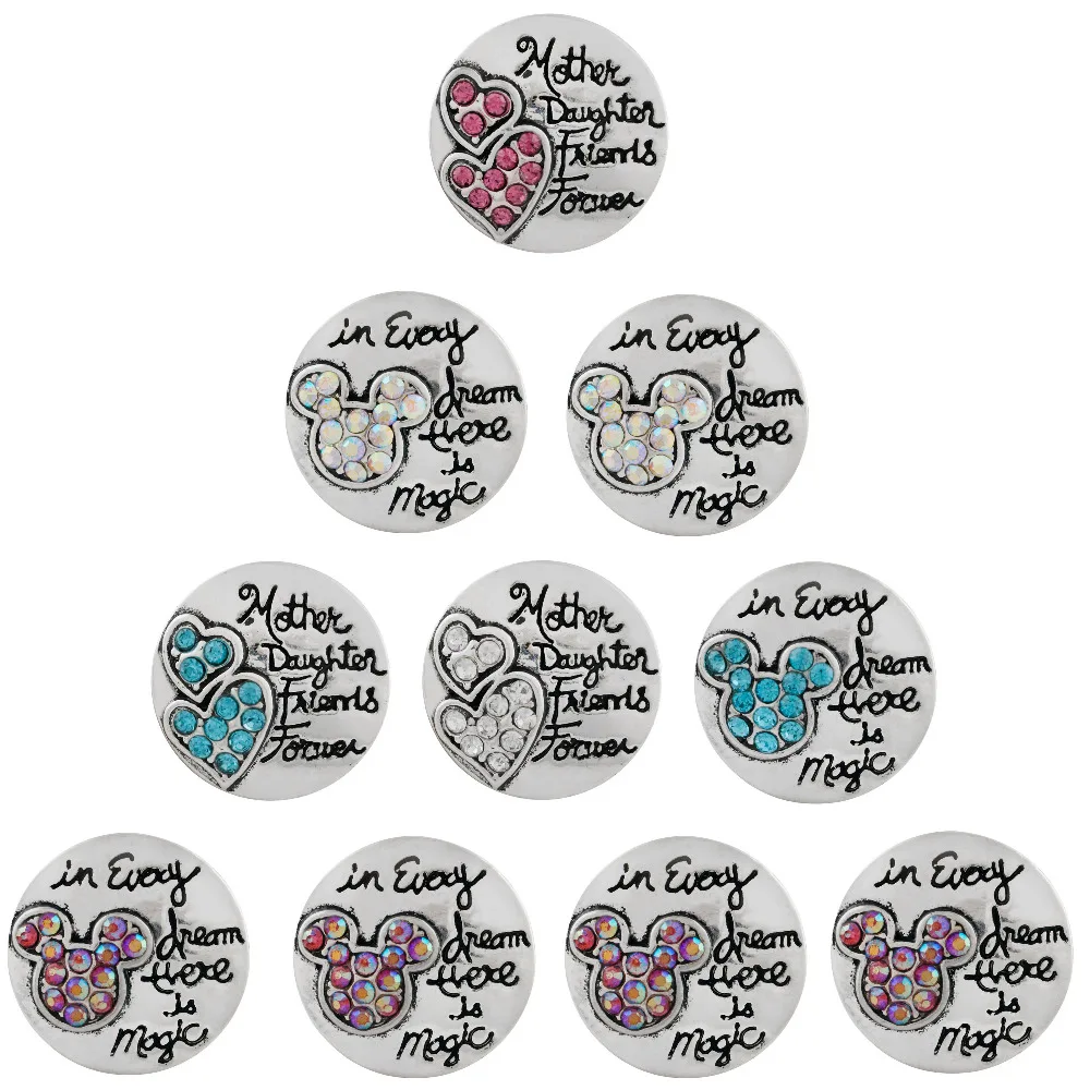 

2018 New Snap Jewelry DIY Ginger 18mm Rhinestone Heart-shaped Snap buckle beads Fit Leather Silver Snap Bracelets for Women