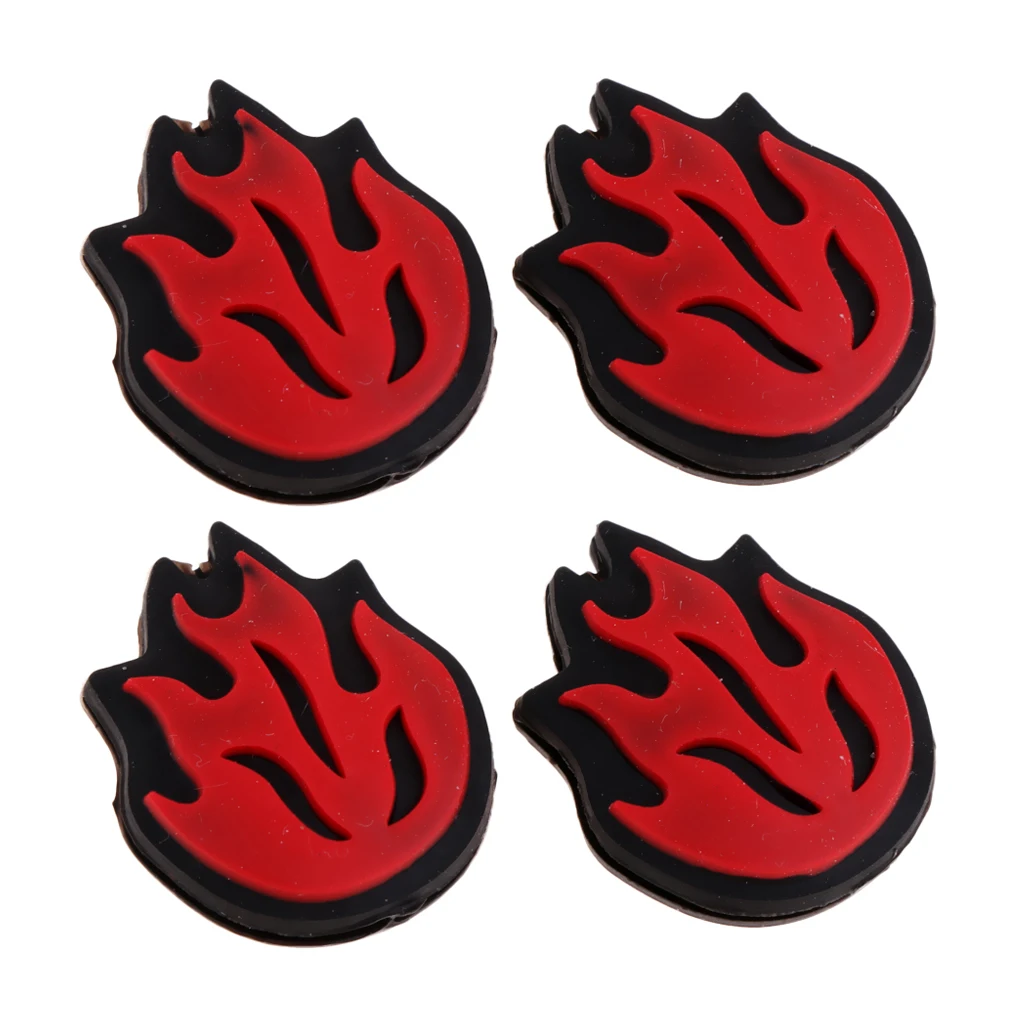 4 Pieces Durable Silicone Tennis Racket Vibration Dampeners Shockproof Dampers - Flame Fire Pattern, Red