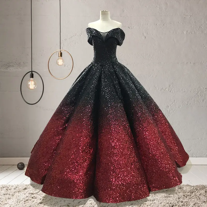 Это YiiYa настоящие Свадебные платья с блестками черного и красного цвета длиной до пола, свадебное платье с блестками De Novia H001-1 - Цвет: as picture