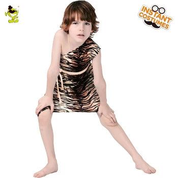 

Halloween Cosplay Children Savage Caveman Costumes Boy Leopard Flintstone African Tribal Hunter Indian Clothing for Boys