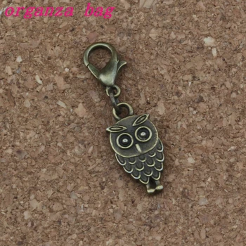 

100Pcs Antique bronze Alloy Bird Owl Charms Bead with Lobster clasp Fit Charm Bracelet DIY Jewelry 9x32mm A-232q