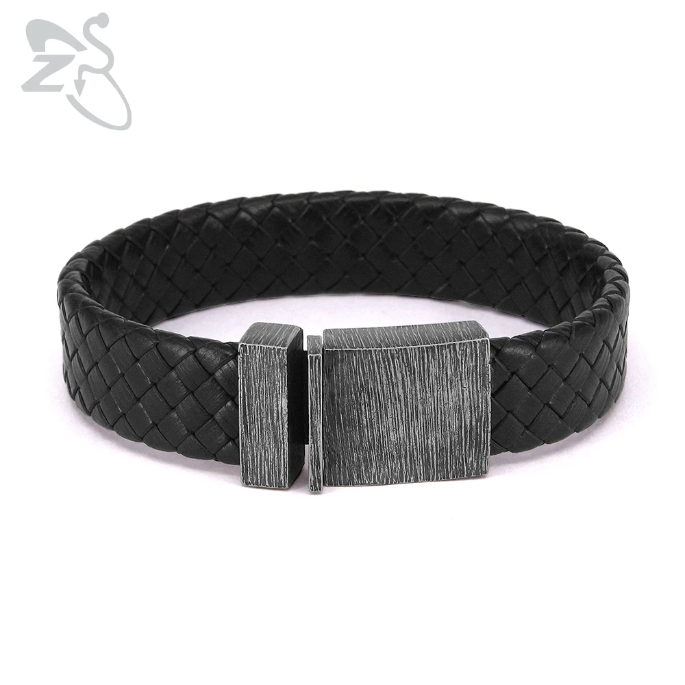 

ZS Black Leather Braided Bracelets for Men Punk Jewelry 2019 New Rock Roll Bangles & Bracelets Hip Hop Biker Jewelry Accessories