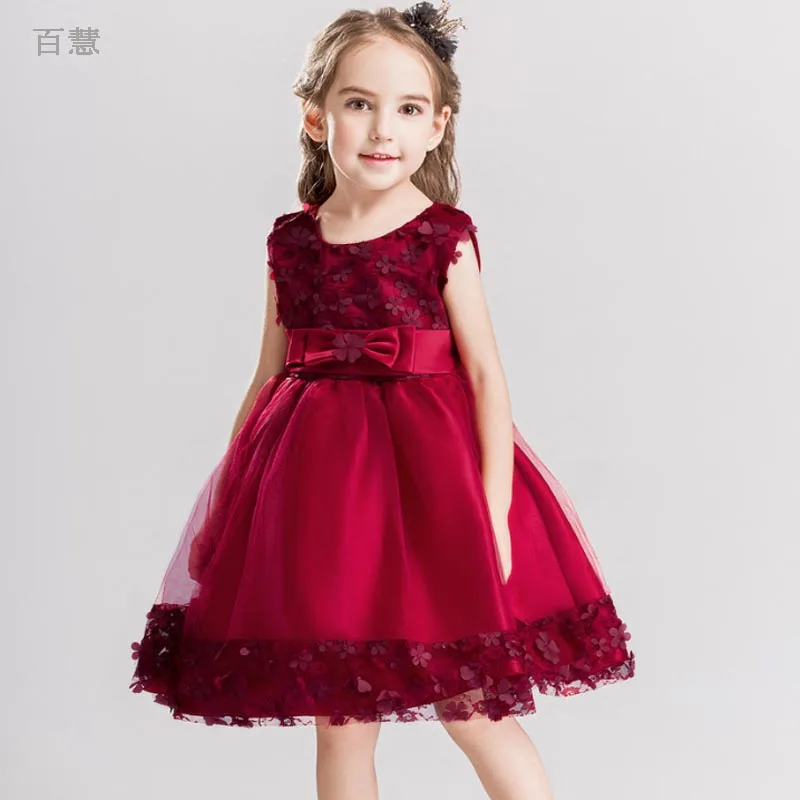 

Girls Children baby Party Wedding Princess Dress Flower Bow Yarn Girl Long Dresses high quality Baby Girl Summer Dresses hot