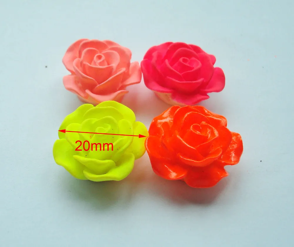 

DIY 20mm neon Rose Flower CabochonsFluorescent colour Resin-for fashion jewelry,bobby pins,scrapbooking charms flower designer