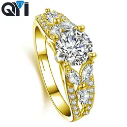 QYI Роскошные 10 к массивная, желтая, Золотая Jewelry Винтаж Стиль круглой огранки SONA, имитация кольца с алмазами Свадебные для женщин ювелирные