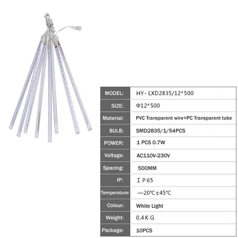 Водонепроницаемый, 50 см, 10 трубок, праздничный метеоритный дождь, светодиодный фонарь для внутреннего и наружного сада, рождественские, рождественские, вечерние, Декор, дерево