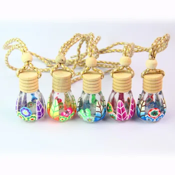 

DHL Free 100pcs/lot Glass+Polymer Clay Car Aroma Essential Oil Bottle Pendant Craft Parfum Bottle Hanging Fragrance Container