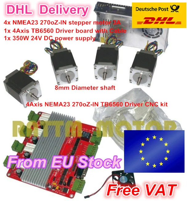 From EU/free VAT 4 NEMA23 270oz-in 1.8N stepper motor 3A & 4 axis TB6560 controller driver board for CNC Router Engraving From EU/free VAT 4 NEMA23 270oz-in 1.8N stepper motor 3A & 4 axis TB6560 controller driver board for CNC Router Engraving