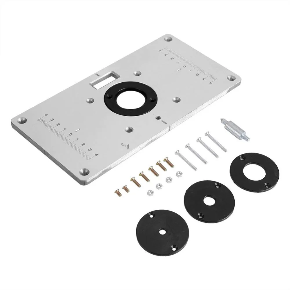 

new 700C Aluminum Router Table Insert Plate For Woodworking Benches with 4pcs Insert Rings Engrving Machine