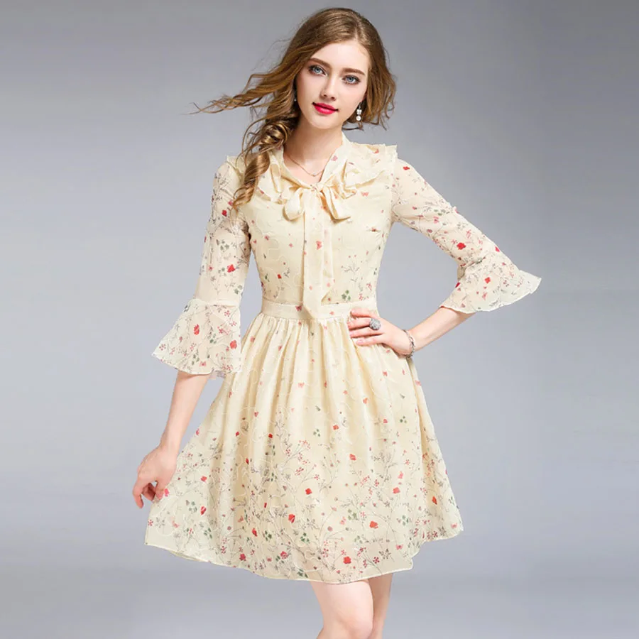 Women Summer Dresses Sweet 2017 Fashion Half Flare Sleeve Princess