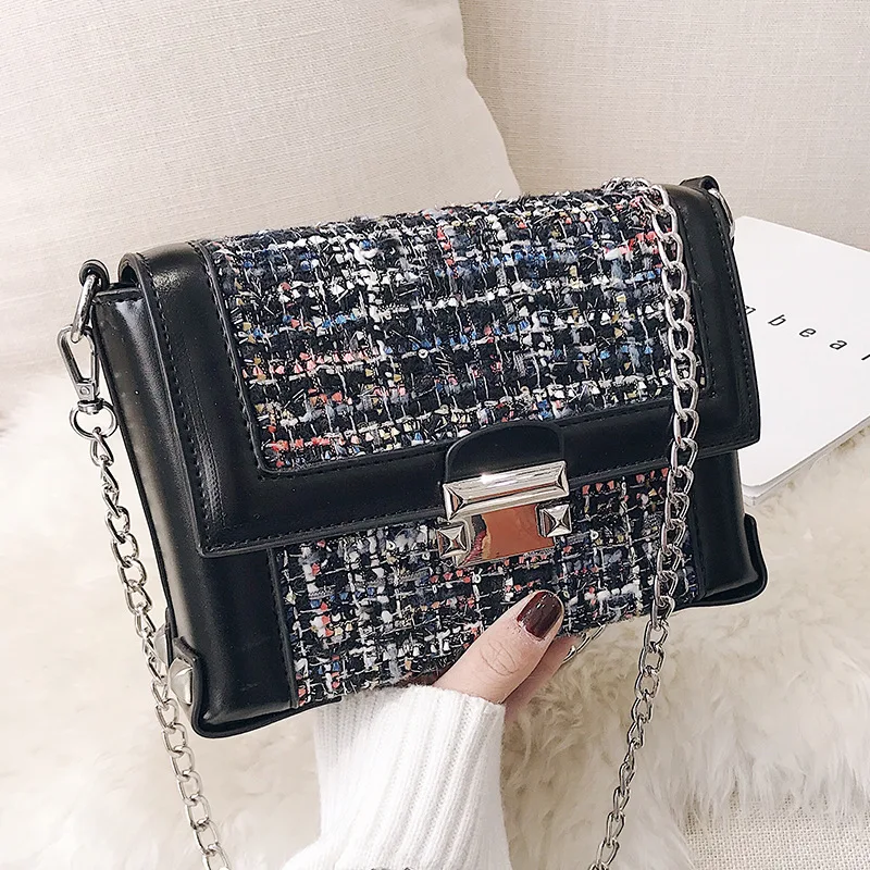 

FEMALEE Channels Crossbody Bags For Women 2018 Luxury Tweed PU Patchwork Women Bags Designer Messenger Bag Wool bolsa feminina