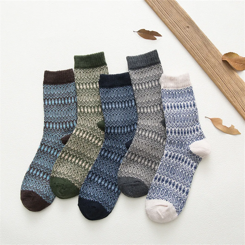 

New product release winter men's thick warm Harajuku fashion wool socks High quality cotton business socks 5 pairs