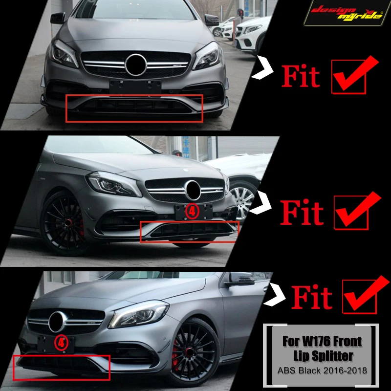 W176 передний бампер передний губной разветвитель 2-шт ABS черный для Mercedes Benz a-класс A180 A200 A250 A45 вид передний губной бампер-18