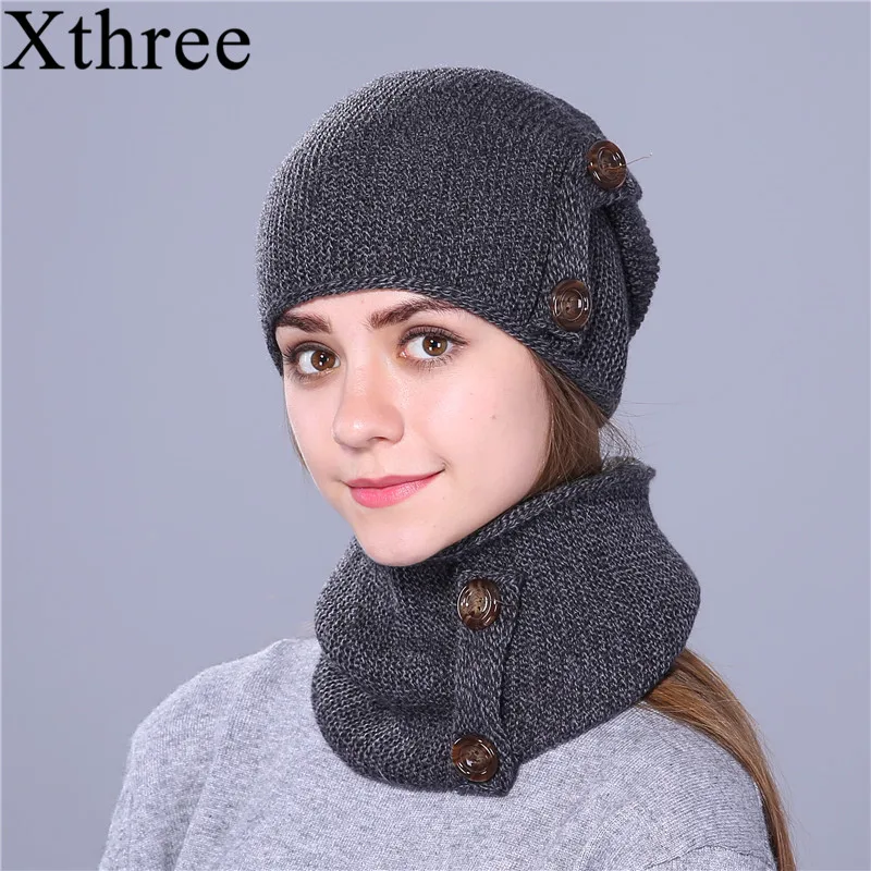 Модная зимняя шапка Xthree вязаная Шапка бини шарф новая Толстая шапка|winter hats for