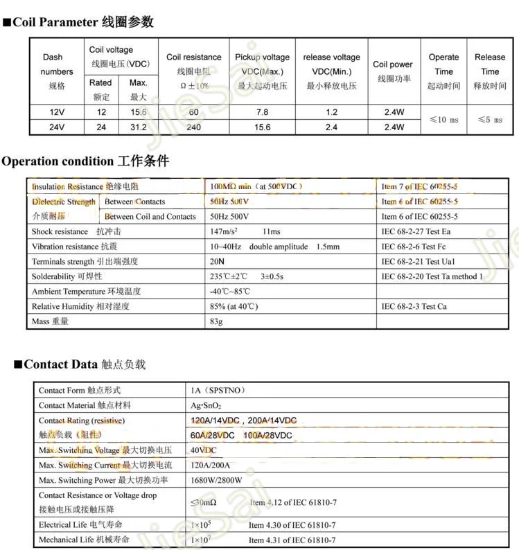 Непрерывный 2 pin 120A/200A 12 V/24VDC высокий ток авто реле и автомобильное реле с монтажным отверстием