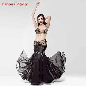 

Custom made Belly Dance Performance Clothes Chiffon Fishtail Pearl Tassel Suit For Women Belly Dance Dancing Wear Clothes
