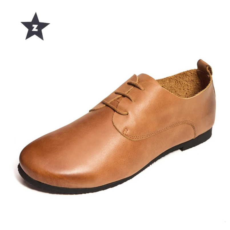 

Z spring 2018 women shoes genuine leather design handmade retro lace-up flat female shoes soft cowhide casual shoes woman
