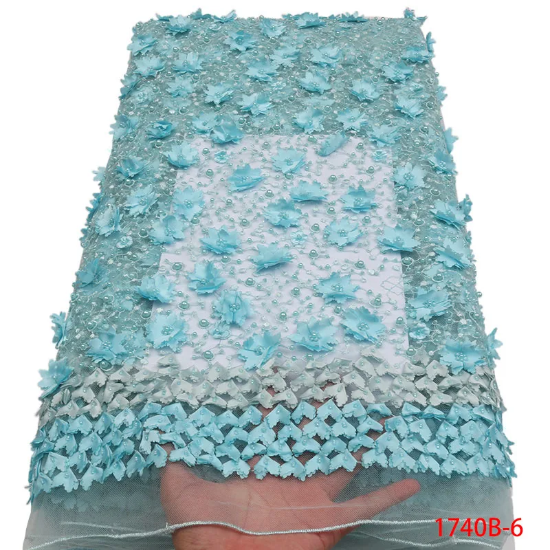

2018 Latest High Quality Beatiful African Lace French Mesh Fabric Handmade Beads and 3D Flowers Tulle Africa Fabric APW1740B